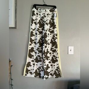 Women's Cow Print Wide Leg Pants     Brown and White M